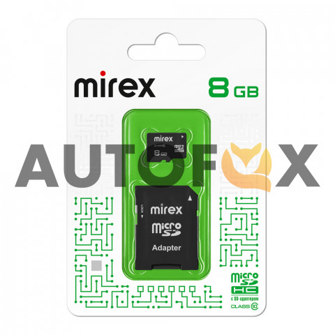 Mirex microSD 8GB Class 10+SD адаптер Карта памяти 